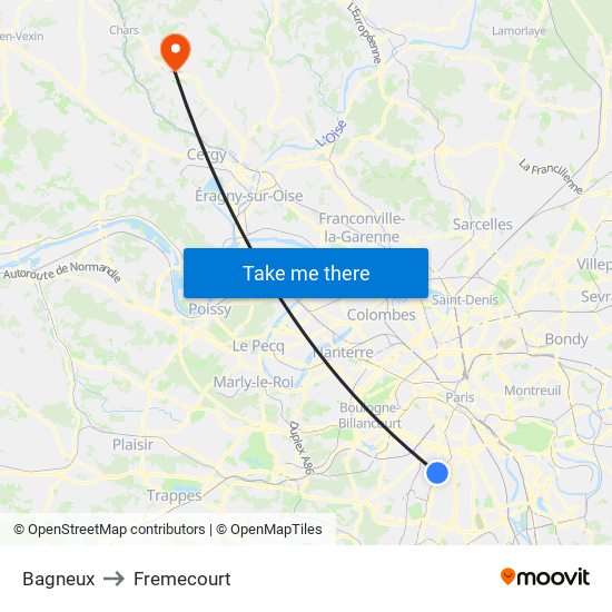Bagneux to Fremecourt map