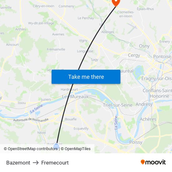 Bazemont to Fremecourt map