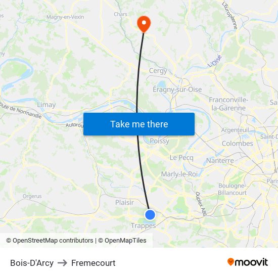 Bois-D'Arcy to Fremecourt map