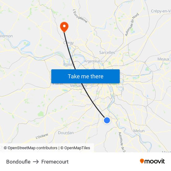 Bondoufle to Fremecourt map