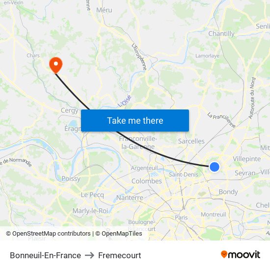 Bonneuil-En-France to Fremecourt map
