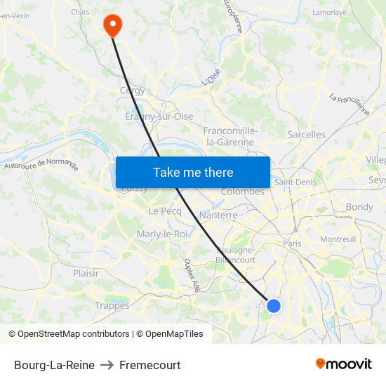 Bourg-La-Reine to Fremecourt map