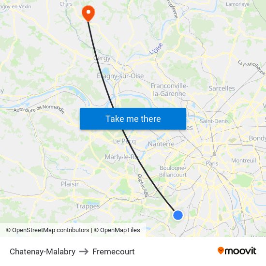 Chatenay-Malabry to Fremecourt map