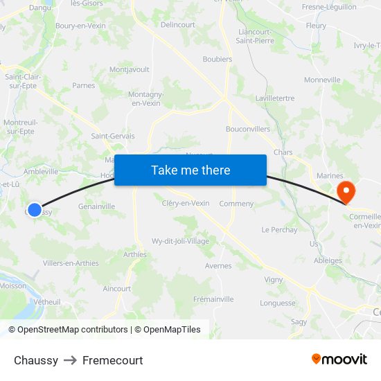 Chaussy to Fremecourt map