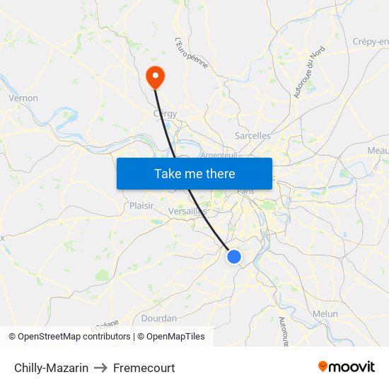 Chilly-Mazarin to Fremecourt map