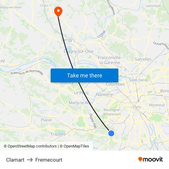 Clamart to Fremecourt map