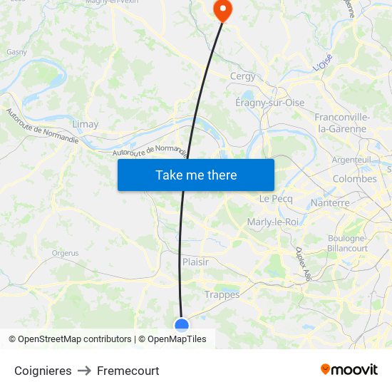 Coignieres to Fremecourt map
