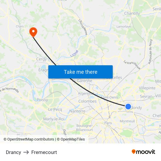 Drancy to Fremecourt map