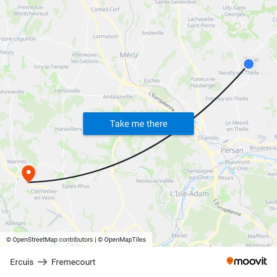 Ercuis to Fremecourt map