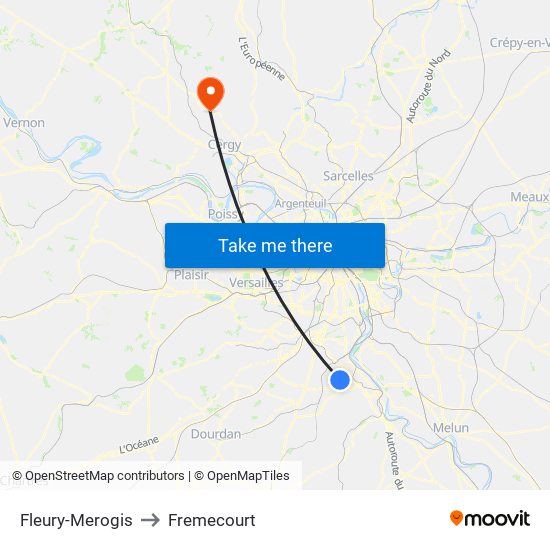 Fleury-Merogis to Fremecourt map