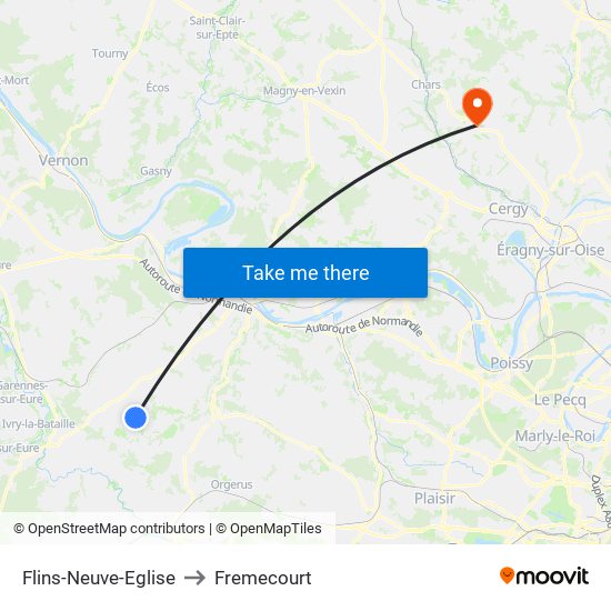 Flins-Neuve-Eglise to Fremecourt map