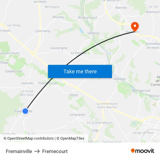 Fremainville to Fremecourt map