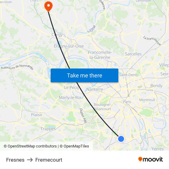 Fresnes to Fremecourt map