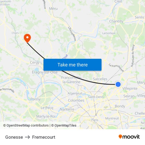 Gonesse to Fremecourt map