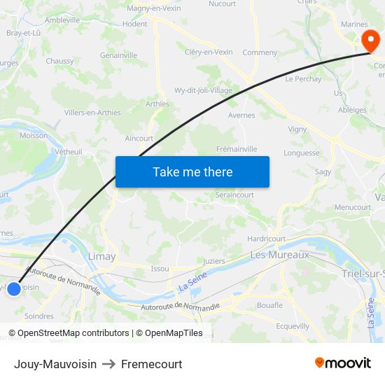 Jouy-Mauvoisin to Fremecourt map