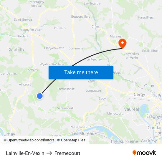 Lainville-En-Vexin to Fremecourt map