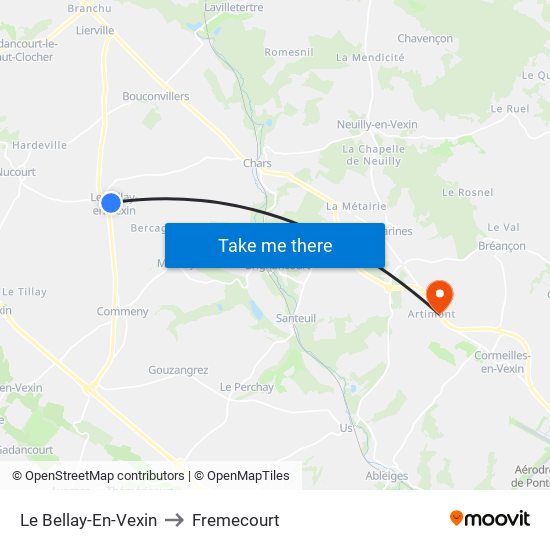 Le Bellay-En-Vexin to Fremecourt map