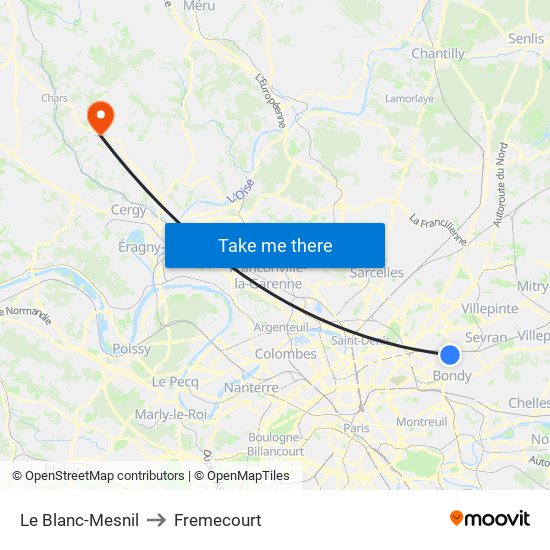 Le Blanc-Mesnil to Fremecourt map