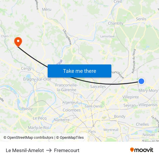 Le Mesnil-Amelot to Fremecourt map