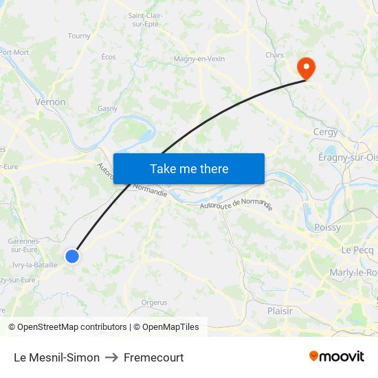 Le Mesnil-Simon to Fremecourt map