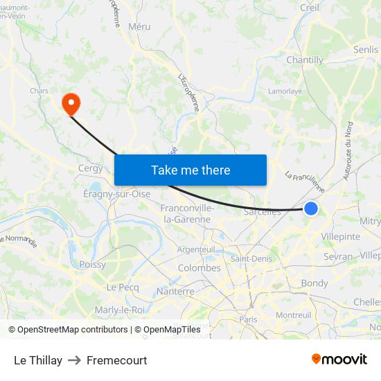 Le Thillay to Fremecourt map