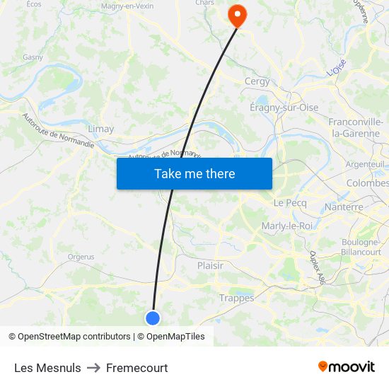 Les Mesnuls to Fremecourt map