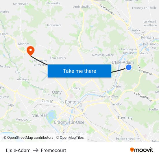 L'Isle-Adam to Fremecourt map