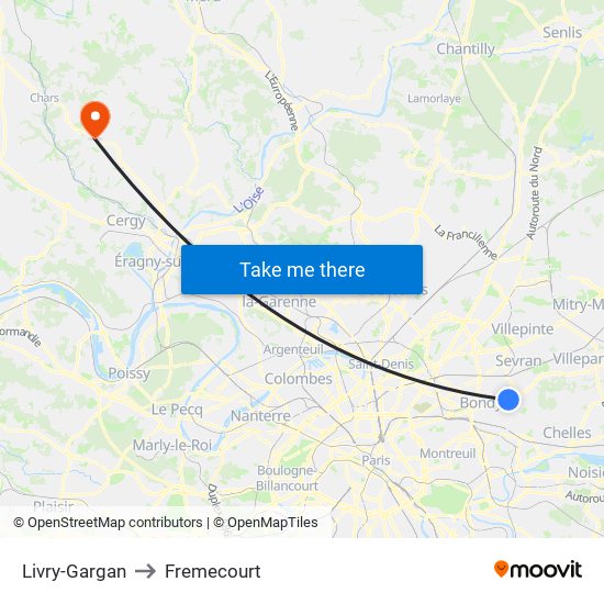 Livry-Gargan to Fremecourt map