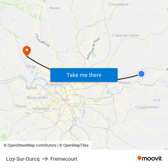 Lizy-Sur-Ourcq to Fremecourt map