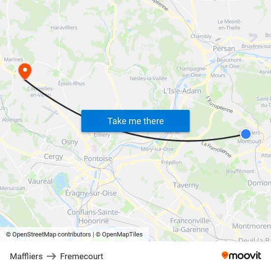 Maffliers to Fremecourt map