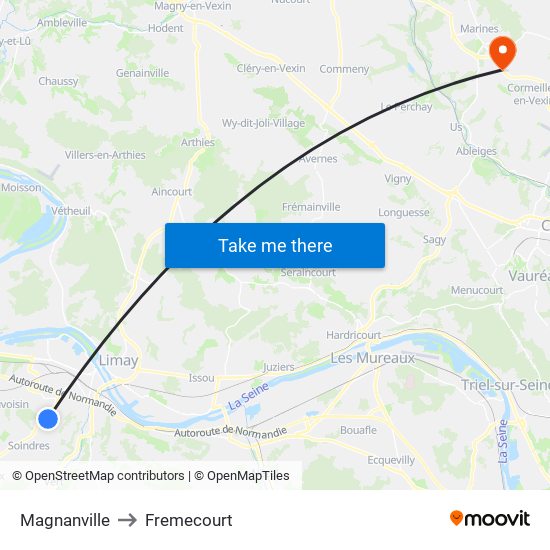 Magnanville to Fremecourt map