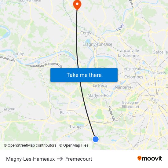 Magny-Les-Hameaux to Fremecourt map