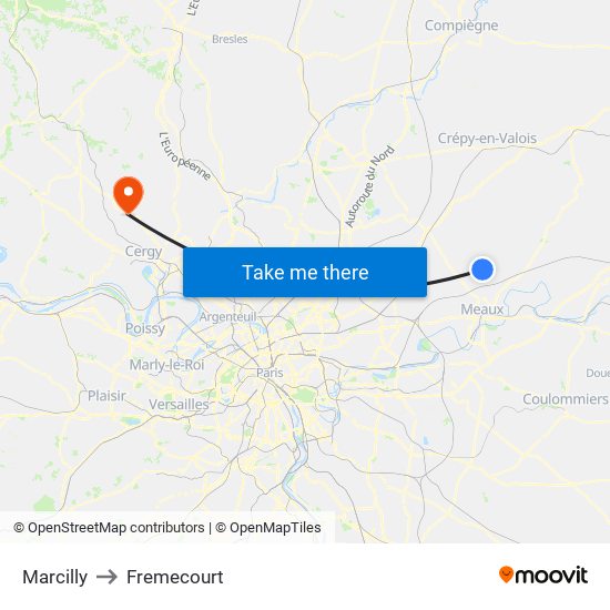 Marcilly to Fremecourt map