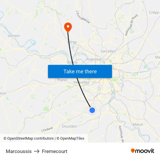 Marcoussis to Fremecourt map
