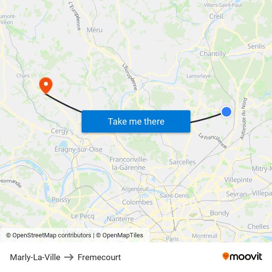 Marly-La-Ville to Fremecourt map