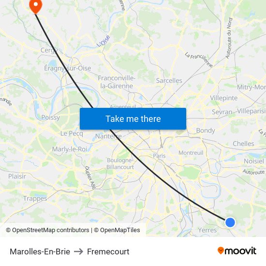 Marolles-En-Brie to Fremecourt map