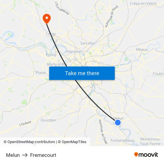 Melun to Fremecourt map