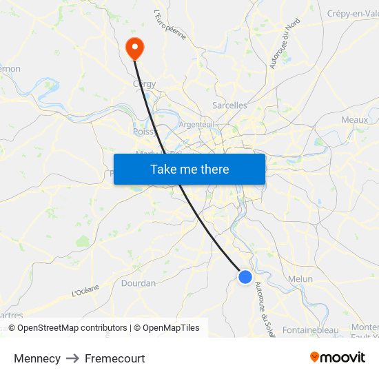 Mennecy to Fremecourt map