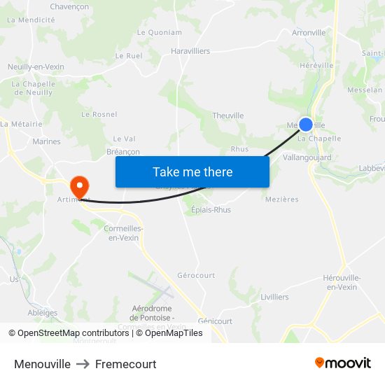 Menouville to Fremecourt map