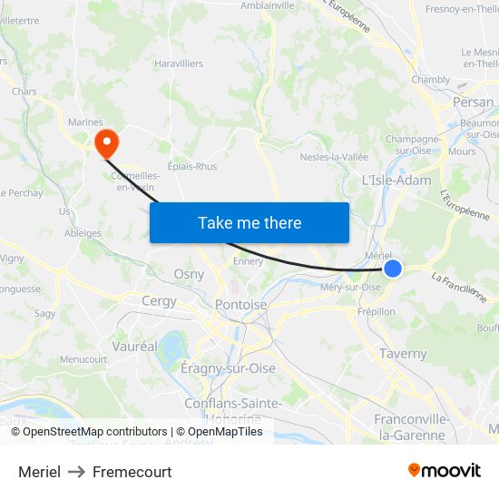 Meriel to Fremecourt map