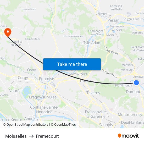 Moisselles to Fremecourt map
