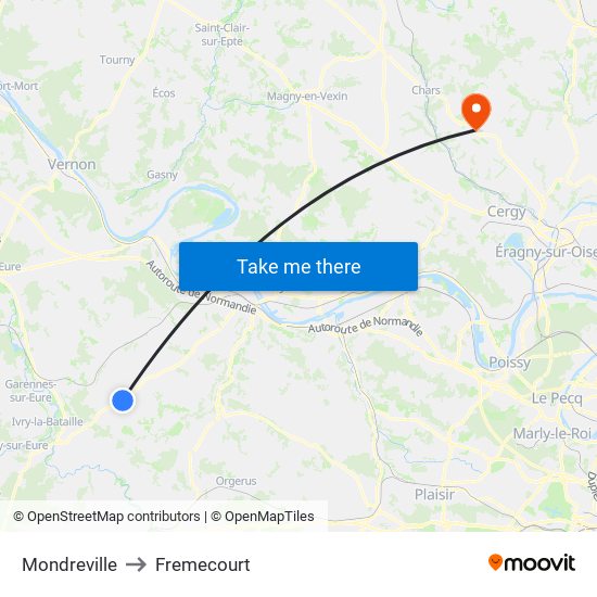 Mondreville to Fremecourt map