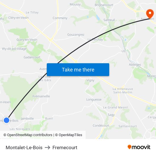 Montalet-Le-Bois to Fremecourt map