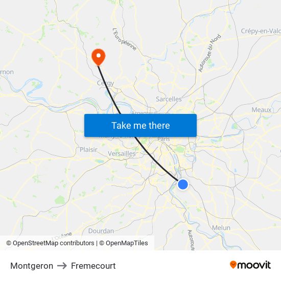 Montgeron to Fremecourt map