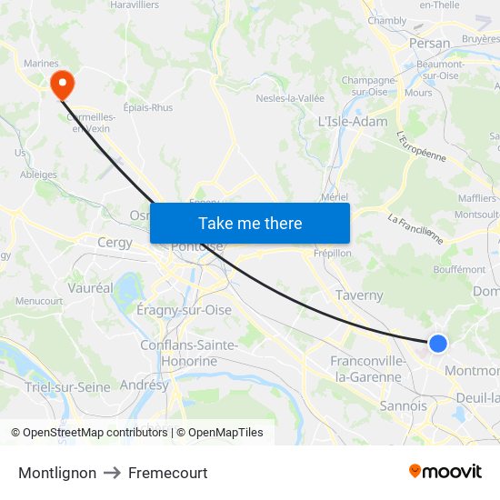 Montlignon to Fremecourt map