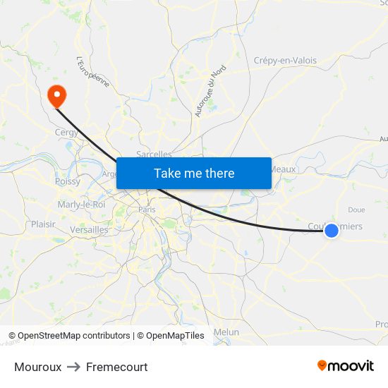 Mouroux to Fremecourt map