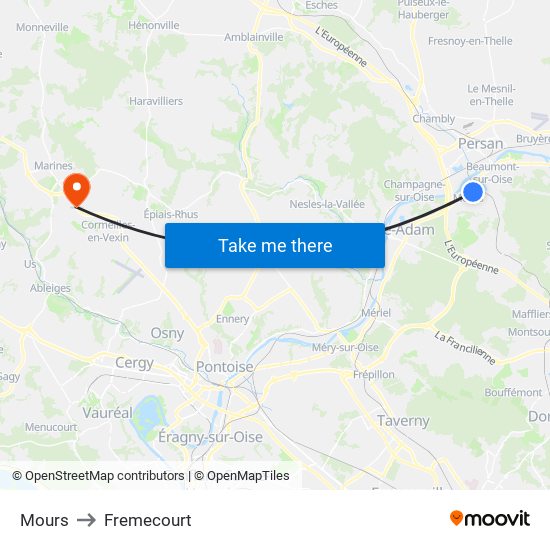 Mours to Fremecourt map