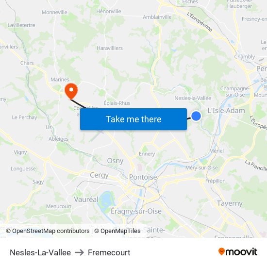 Nesles-La-Vallee to Fremecourt map