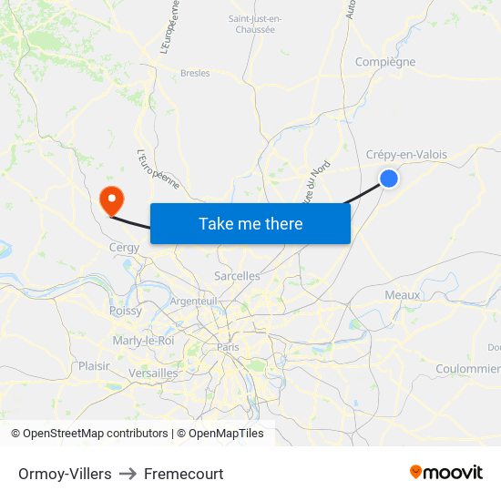 Ormoy-Villers to Fremecourt map