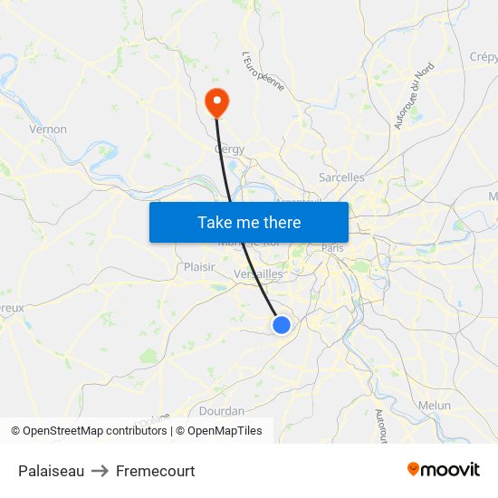 Palaiseau to Fremecourt map